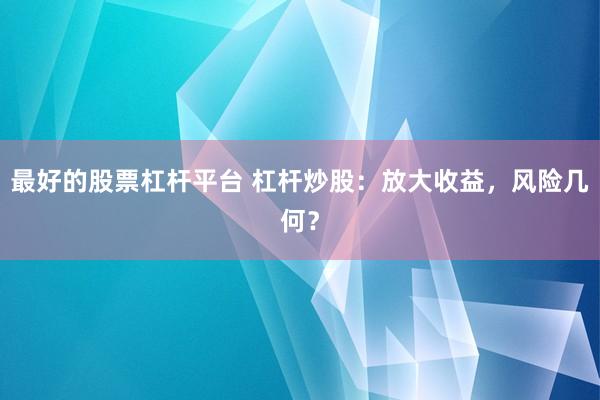 最好的股票杠杆平台 杠杆炒股：放大收益，风险几何？
