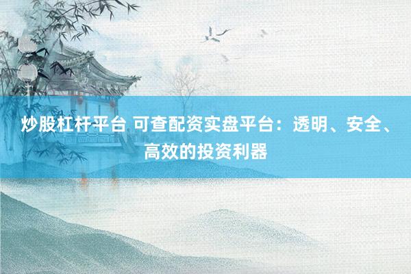 炒股杠杆平台 可查配资实盘平台：透明、安全、高效的投资利器