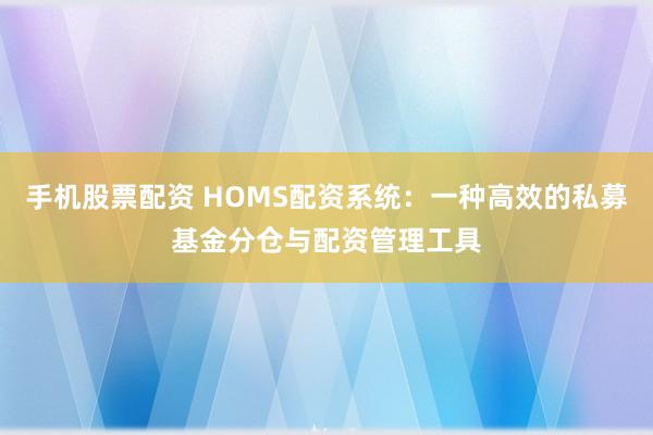 手机股票配资 HOMS配资系统：一种高效的私募基金分仓与配资管理工具