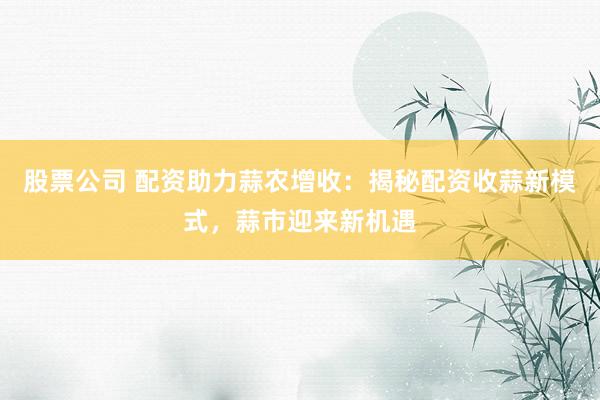 股票公司 配资助力蒜农增收：揭秘配资收蒜新模式，蒜市迎来新机遇