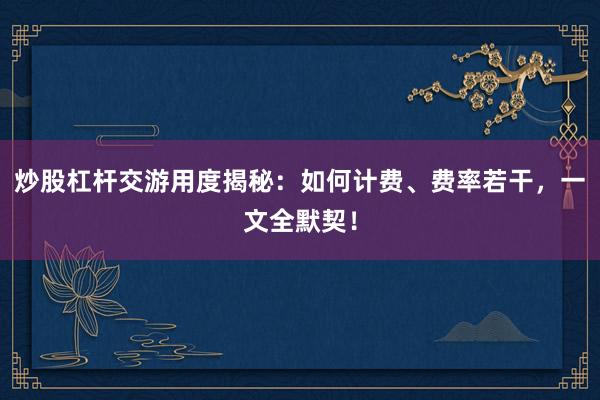 炒股杠杆交游用度揭秘：如何计费、费率若干，一文全默契！