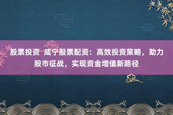 股票投资  咸宁股票配资：高效投资策略，助力股市征战，实现资金增值新路径