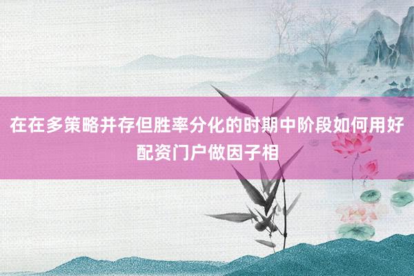 在在多策略并存但胜率分化的时期中阶段如何用好配资门户做因子相