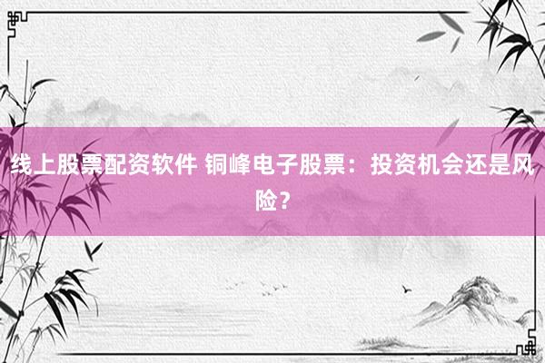 线上股票配资软件 铜峰电子股票：投资机会还是风险？