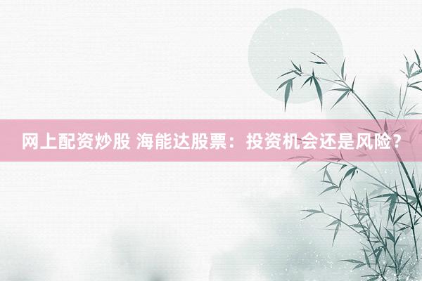 网上配资炒股 海能达股票：投资机会还是风险？