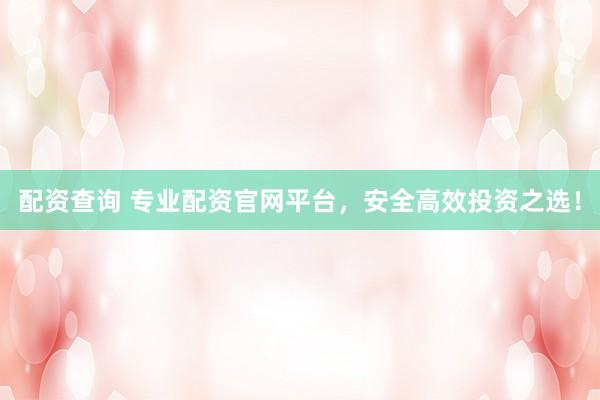 配资查询 专业配资官网平台，安全高效投资之选！