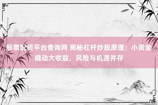 股票配资平台查询网 揭秘杠杆炒股原理：小资金撬动大收益，风险与机遇并存